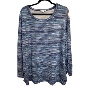 T by Talbots Blue Space Dyed Side Ruched Long Sleeve Top Size 2X